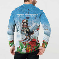 Switzerland Christmas Button Sweatshirt Merry Swissmas Bernese Mountain Dog - Wonder Print Shop