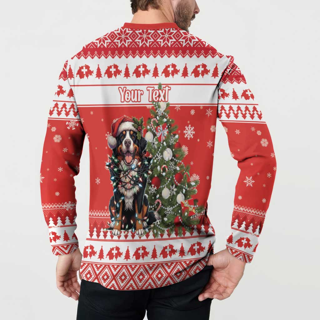 Personalized Merry Swissmas Button Sweatshirt Bernese Mountain Dog Christmas Pattern - Wonder Print Shop