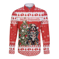 Personalized Merry Swissmas Long Sleeve Button Shirt Bernese Mountain Dog Christmas Pattern - Wonder Print Shop