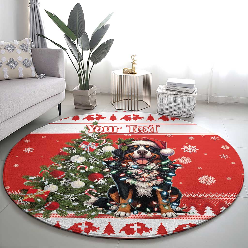 Personalized Merry Swissmas Round Carpet Bernese Mountain Dog Christmas Pattern - Wonder Print Shop