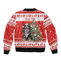 Personalized Merry Swissmas Sleeve Zip Bomber Jacket Bernese Mountain Dog Christmas Pattern - Wonder Print Shop
