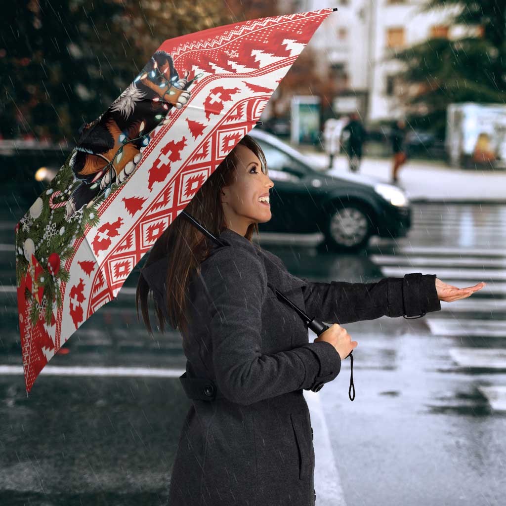 Personalized Merry Swissmas Umbrella Bernese Mountain Dog Christmas Pattern - Wonder Print Shop
