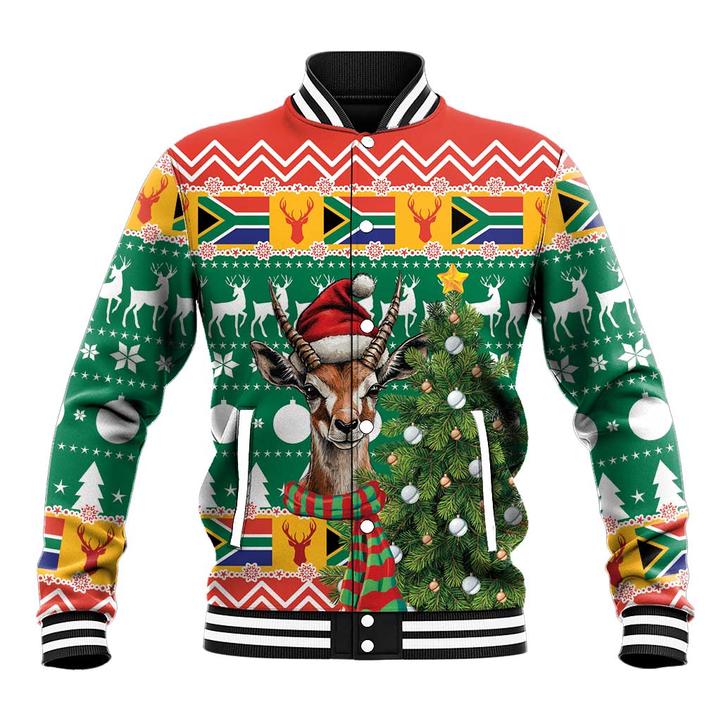 South Africa Christmas Baseball Jacket Springbok With Christmas Tree - Wonder Print Shop