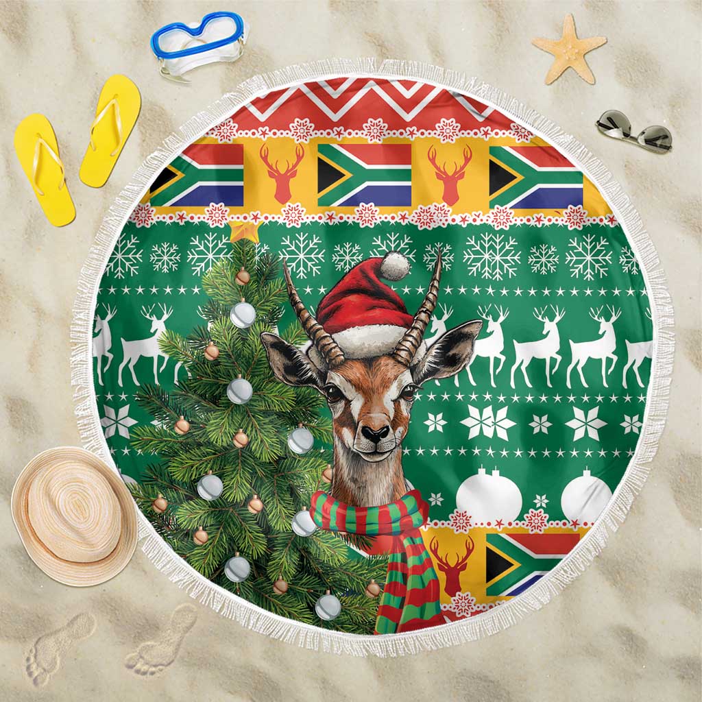 South Africa Christmas Beach Blanket Springbok With Christmas Tree - Wonder Print Shop