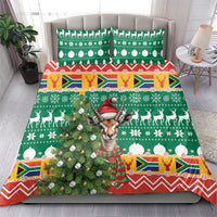 Christmas bedding set with green deer and tree pattern, two matching pillowcases