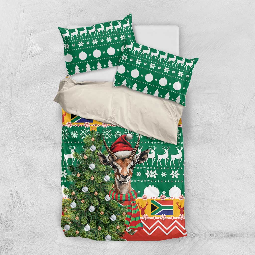 Christmas bedding set with green duvet cover and two pillowcases, deer and Springbok print