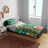 Christmas bedding set with green duvet and pillowcases, deer and Springbok Christmas print
