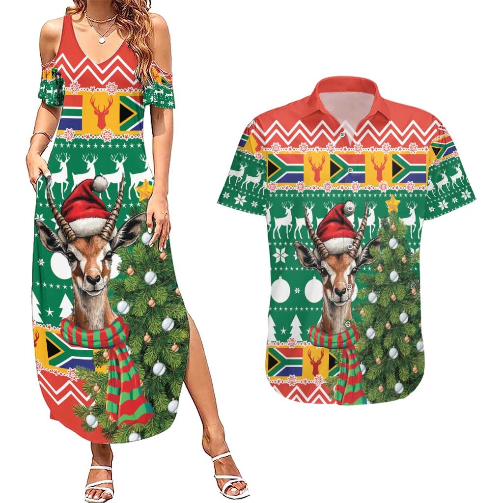 South Africa Christmas Couples Matching Summer Maxi Dress and Hawaiian Shirt Springbok With Christmas Tree - Wonder Print Shop