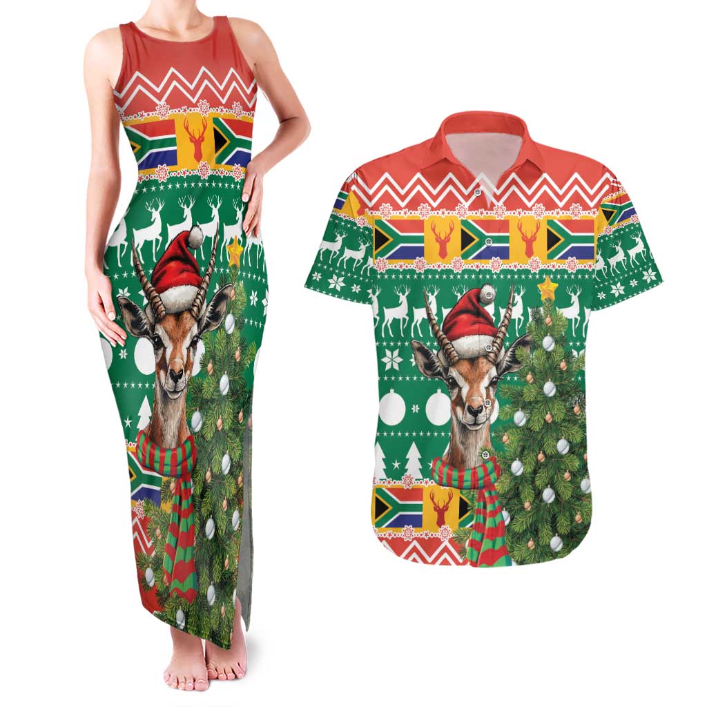 South Africa Christmas Couples Matching Tank Maxi Dress and Hawaiian Shirt Springbok With Christmas Tree - Wonder Print Shop