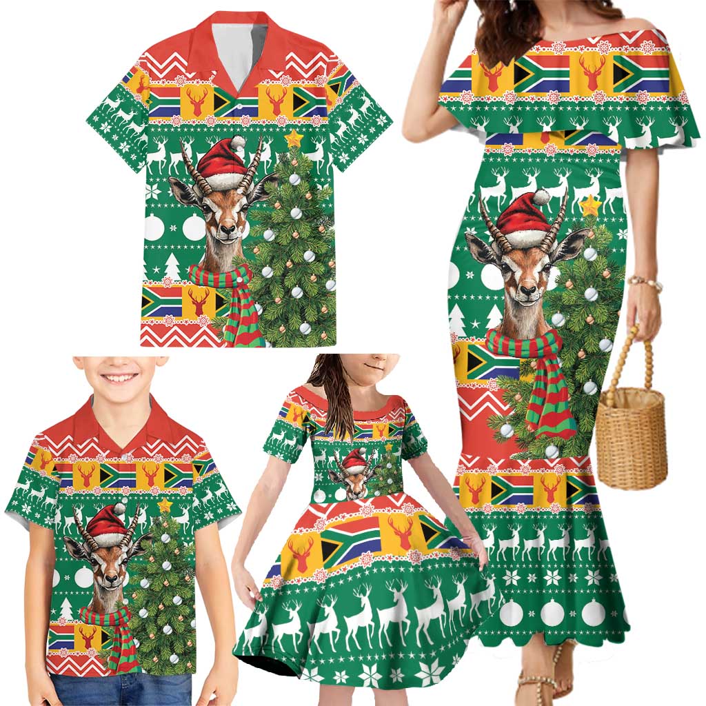 South Africa Christmas Family Matching Mermaid Dress and Hawaiian Shirt Springbok With Christmas Tree - Wonder Print Shop