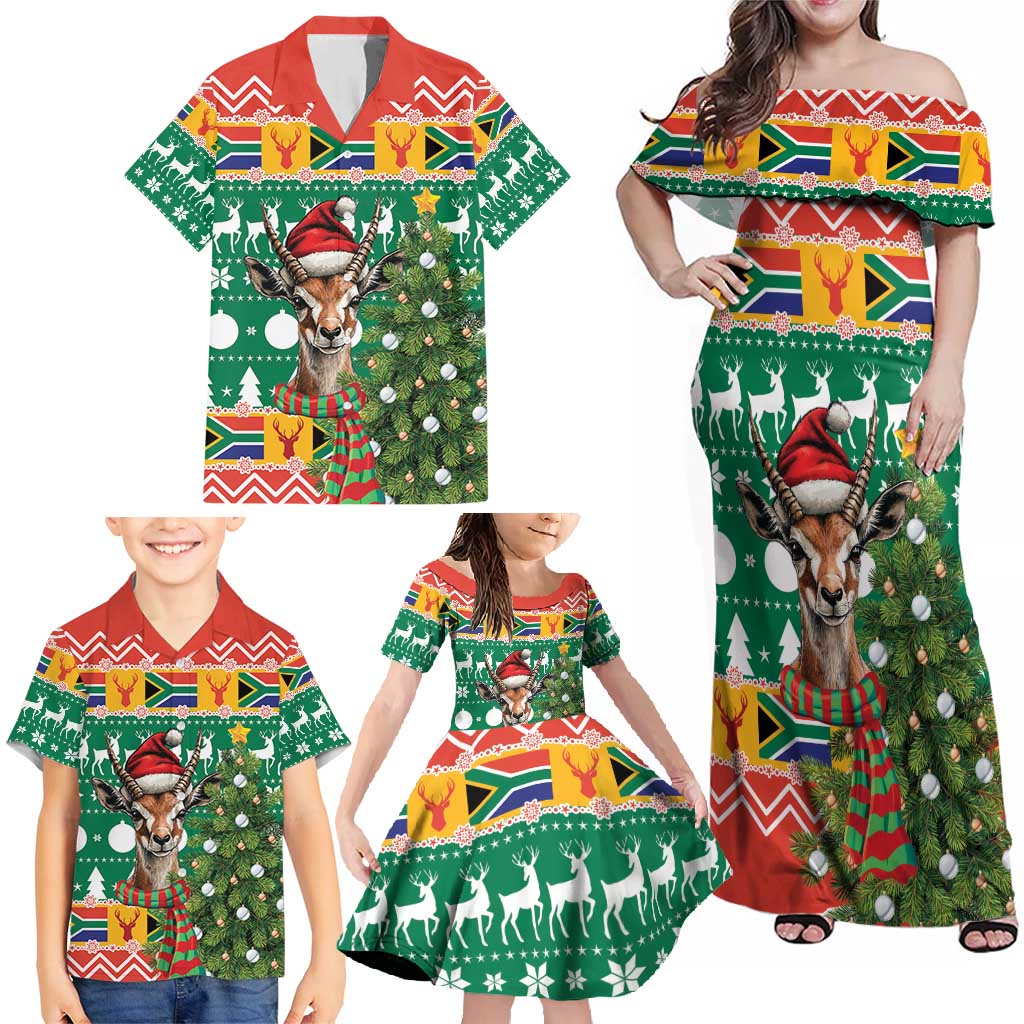 South Africa Christmas Family Matching Off Shoulder Maxi Dress and Hawaiian Shirt Springbok With Christmas Tree - Wonder Print Shop