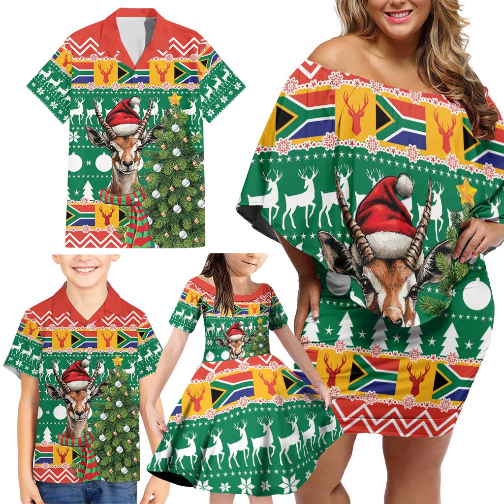 South Africa Christmas Family Matching Off Shoulder Short Dress and Hawaiian Shirt Springbok With Christmas Tree - Wonder Print Shop