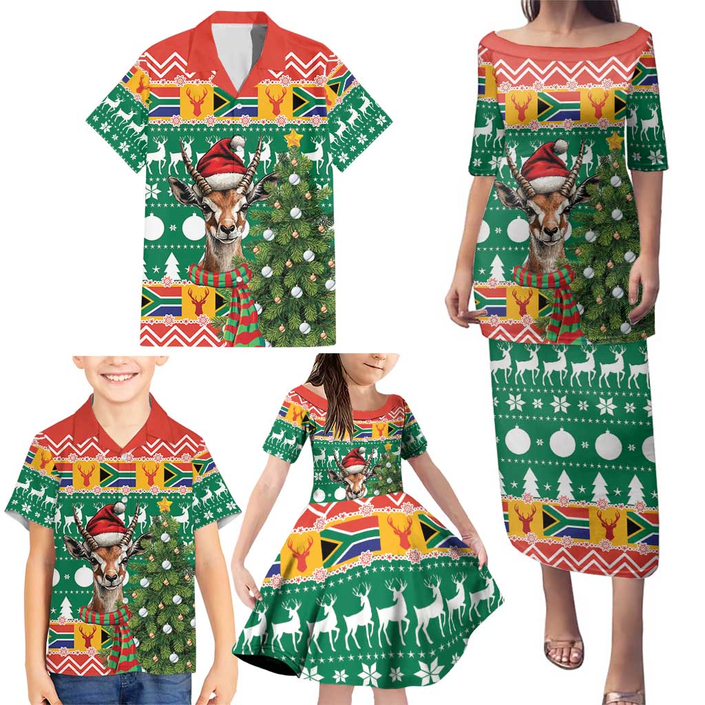 South Africa Christmas Family Matching Puletasi and Hawaiian Shirt Springbok With Christmas Tree - Wonder Print Shop