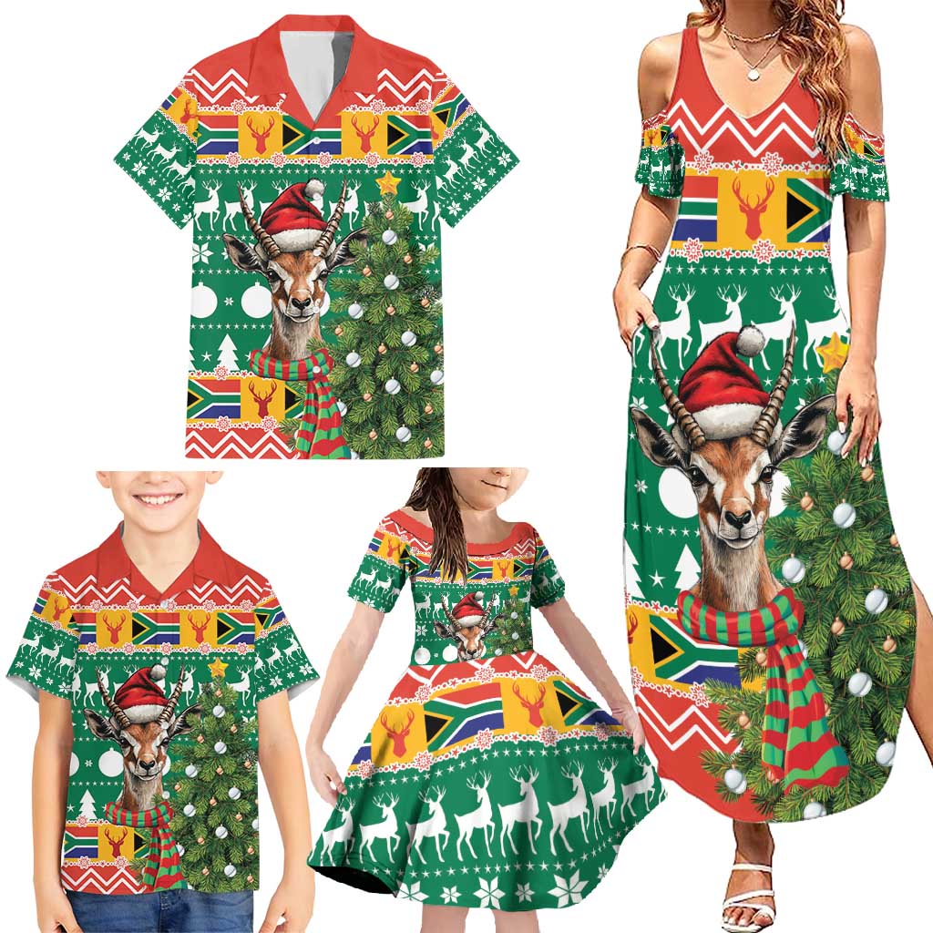 South Africa Christmas Family Matching Summer Maxi Dress and Hawaiian Shirt Springbok With Christmas Tree - Wonder Print Shop