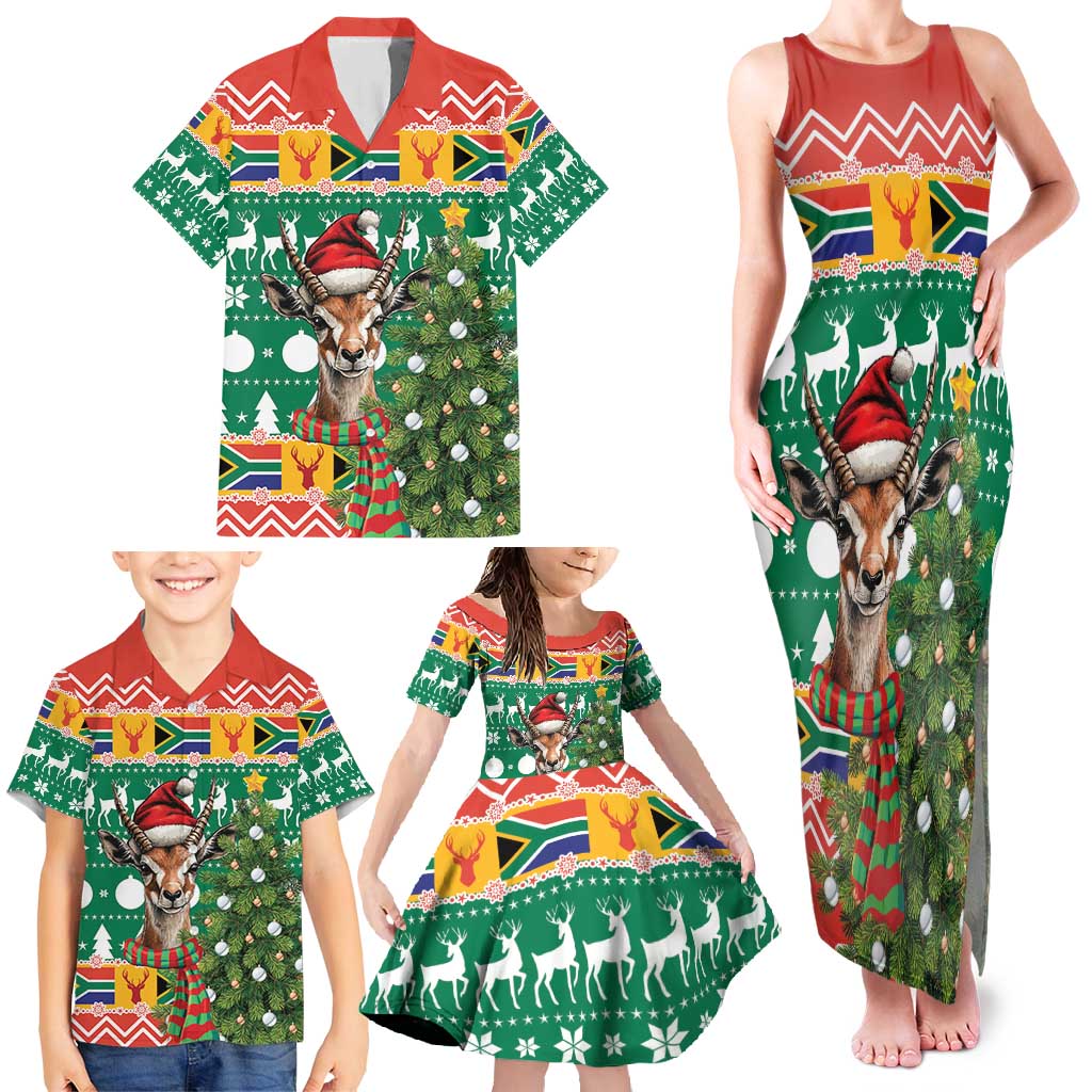 South Africa Christmas Family Matching Tank Maxi Dress and Hawaiian Shirt Springbok With Christmas Tree - Wonder Print Shop