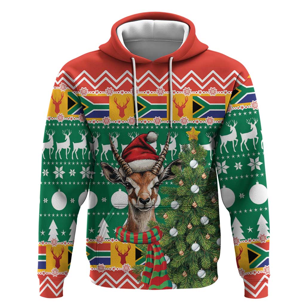 South Africa Christmas Hoodie Springbok With Christmas Tree - Wonder Print Shop