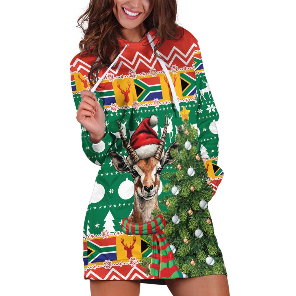 South Africa Christmas Hoodie Dress Springbok With Christmas Tree - Wonder Print Shop