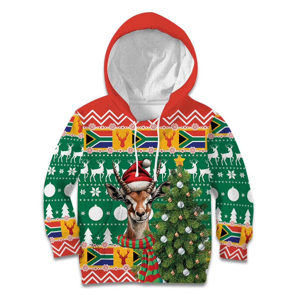 South Africa Christmas Kid Hoodie Springbok With Christmas Tree - Wonder Print Shop