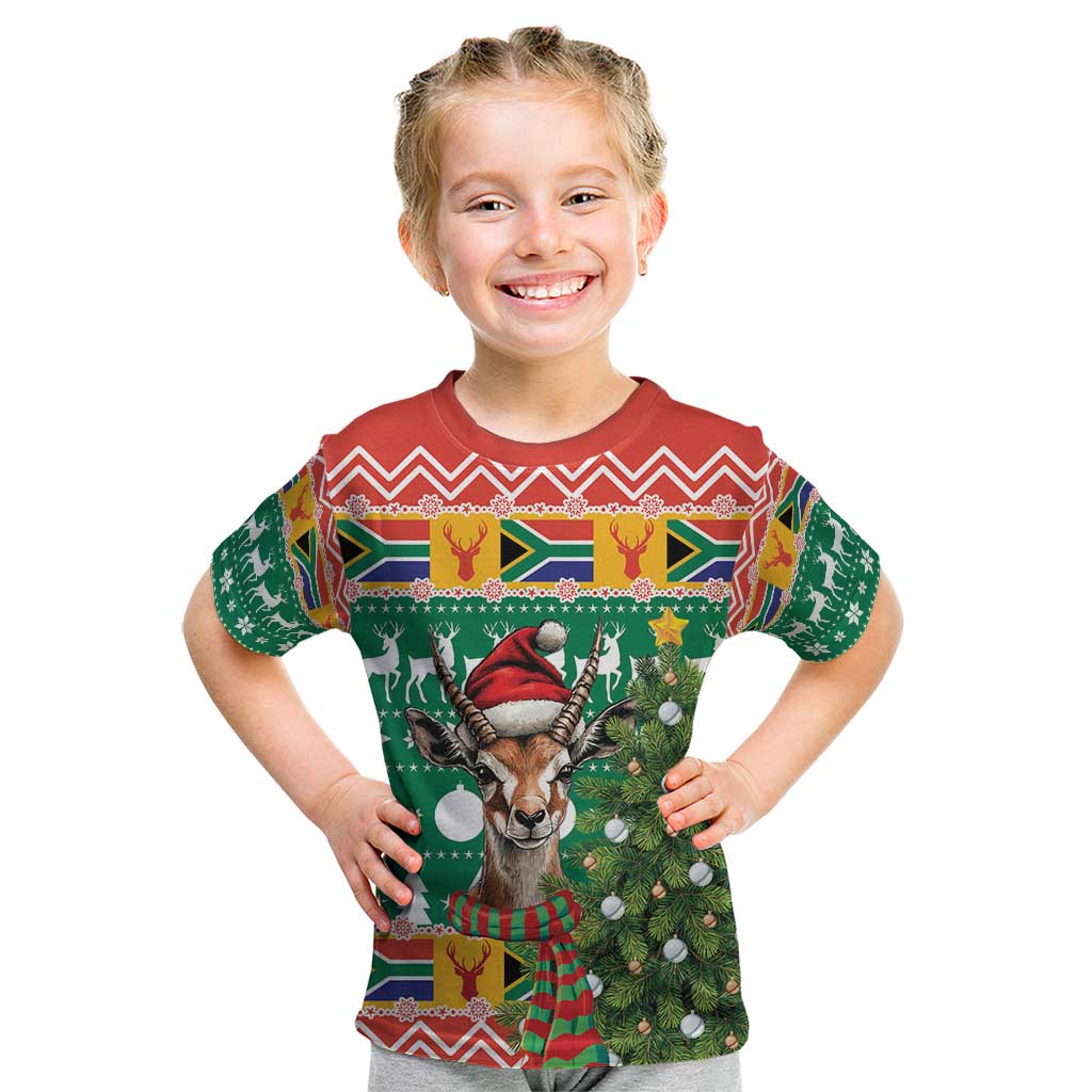 South Africa Christmas Kid T Shirt Springbok With Christmas Tree - Wonder Print Shop