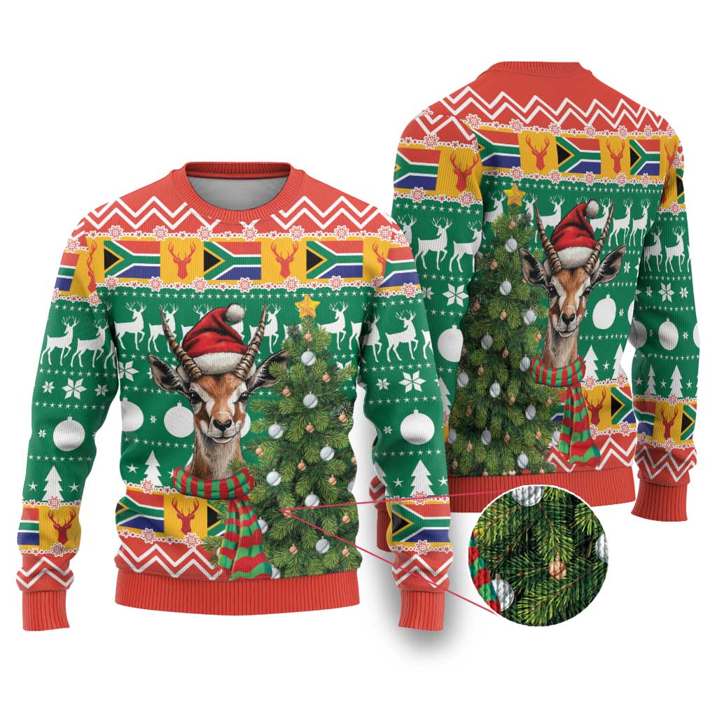 South Africa Christmas Ugly Christmas Sweater Springbok With Christmas Tree - Wonder Print Shop