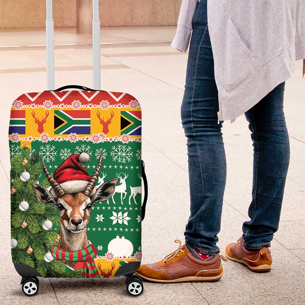 South Africa Christmas Luggage Cover Springbok With Christmas Tree - Wonder Print Shop