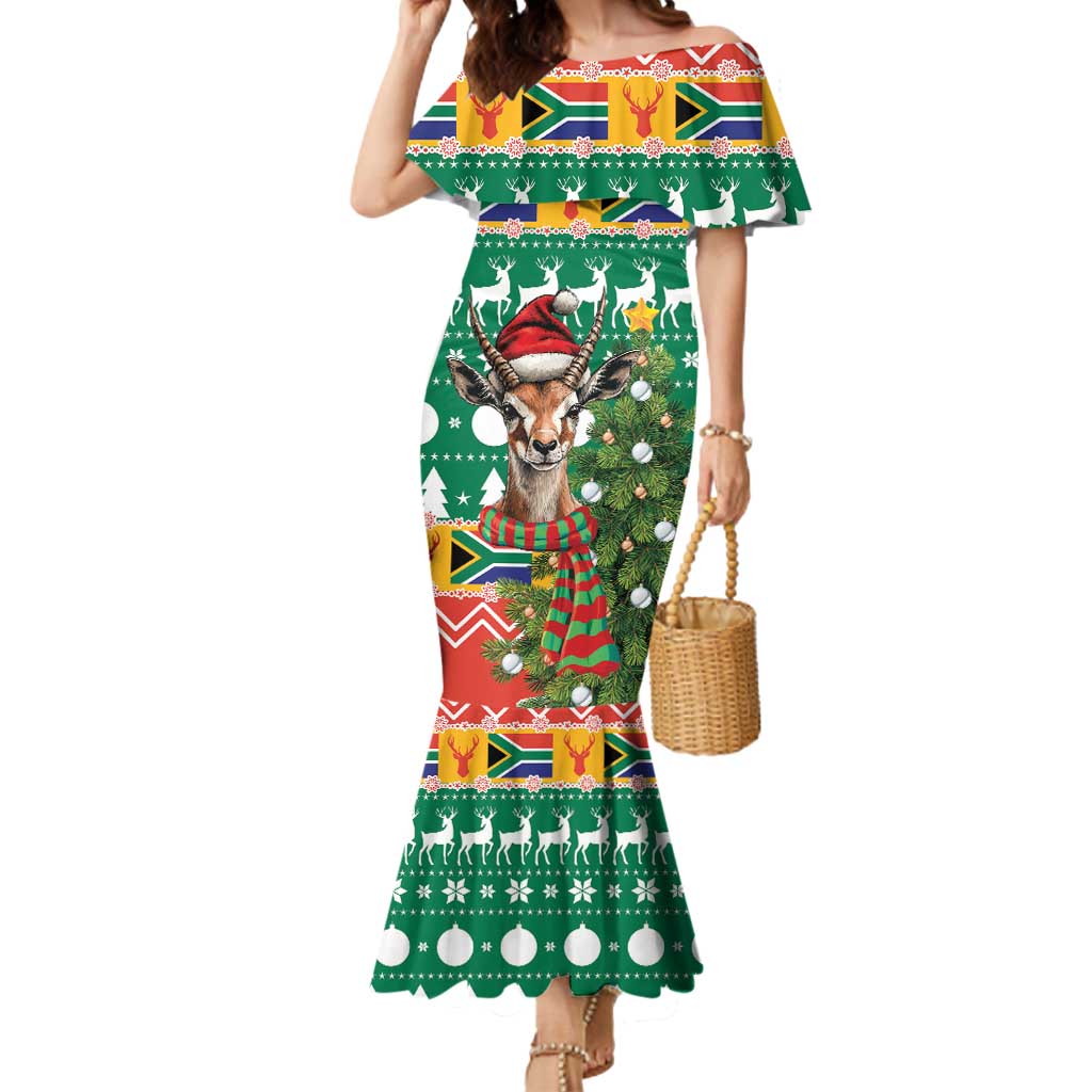 South Africa Christmas Mermaid Dress Springbok With Christmas Tree - Wonder Print Shop