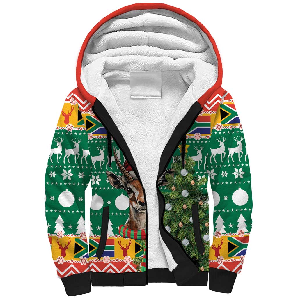 South Africa Christmas Sherpa Hoodie Springbok With Christmas Tree