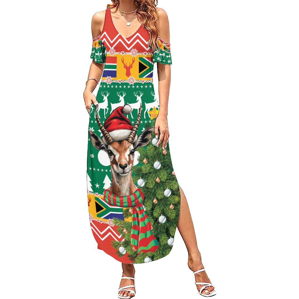 South Africa Christmas Summer Maxi Dress Springbok With Christmas Tree - Wonder Print Shop