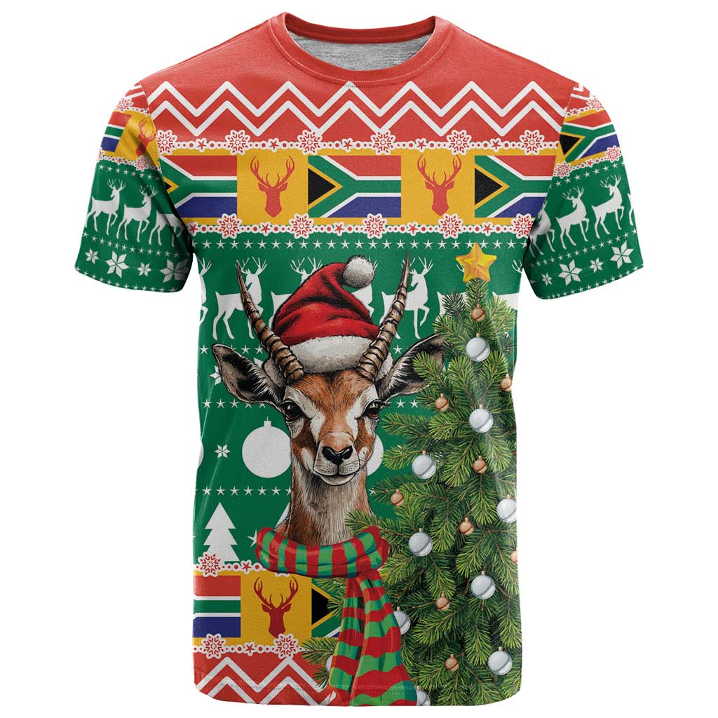 South Africa Christmas T Shirt Springbok With Christmas Tree