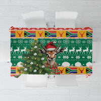 Christmas tablecloth with springbok and South Africa flag pattern, green and red