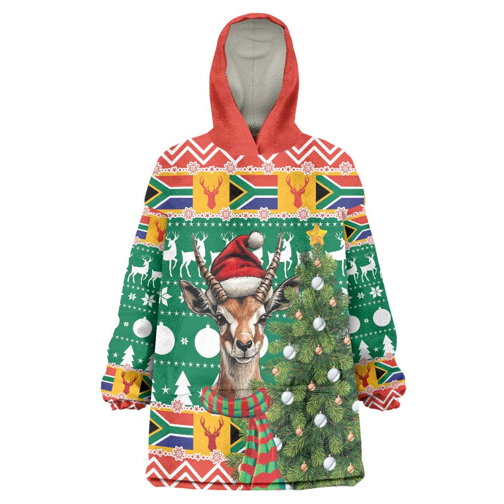 South Africa Christmas Wearable Blanket Hoodie Springbok With Christmas Tree