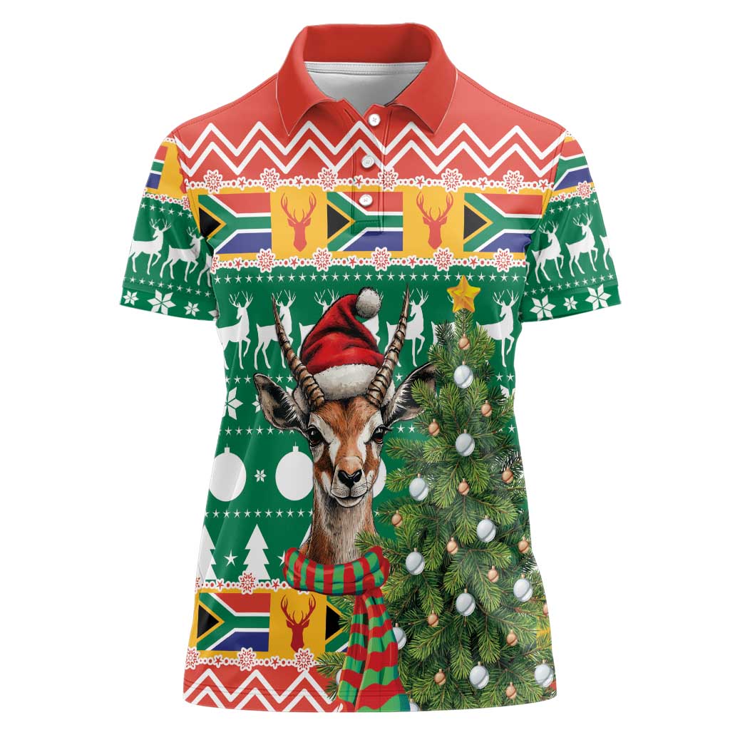 South Africa Christmas Women Polo Shirt Springbok With Christmas Tree