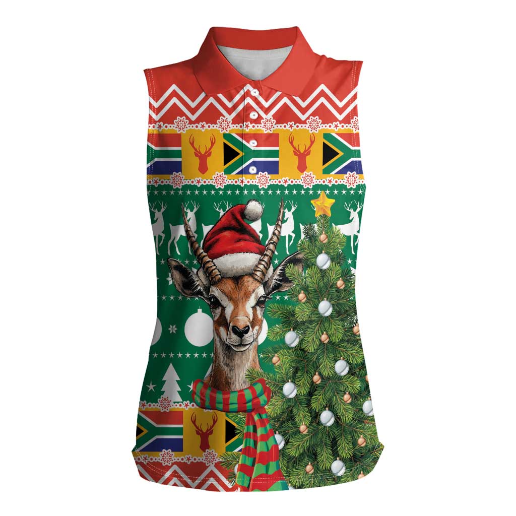 South Africa Christmas Women Sleeveless Polo Shirt Springbok With Christmas Tree