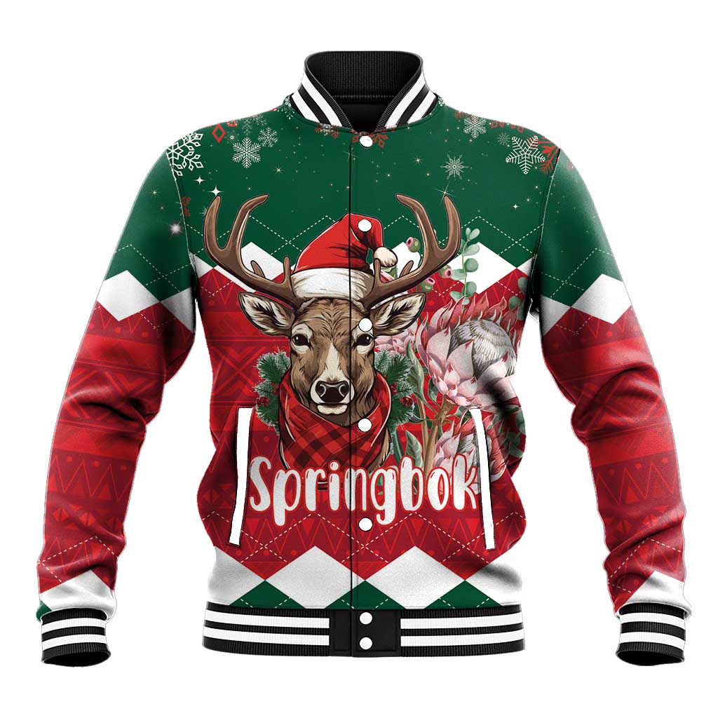 Personalized South Africa Christmas Baseball Jacket Springbok With King Protea - Wonder Print Shop