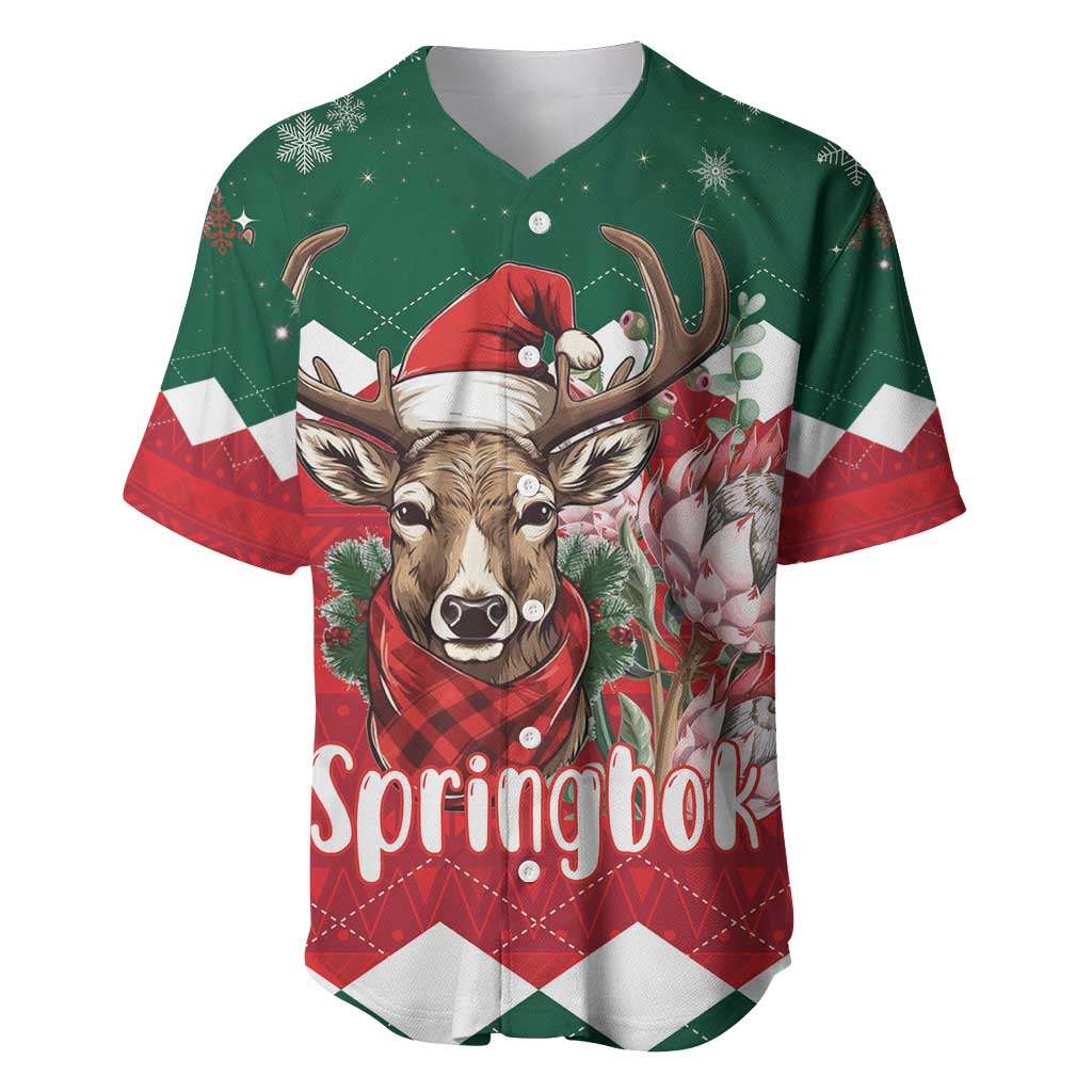 Personalized South Africa Christmas Baseball Jersey Springbok With King Protea - Wonder Print Shop