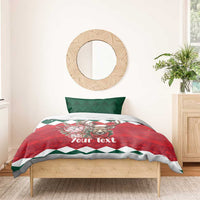 Christmas duvet with red-green deer design, white diamond trim, and 'Your Text'