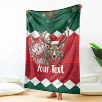 Personalized Christmas wall-hanging blanket, green/red deer with 'Your Text'