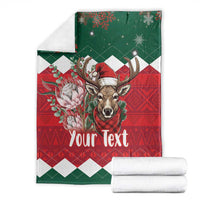Personalized Christmas folded blanket with green/red deer design and 'Your Text'