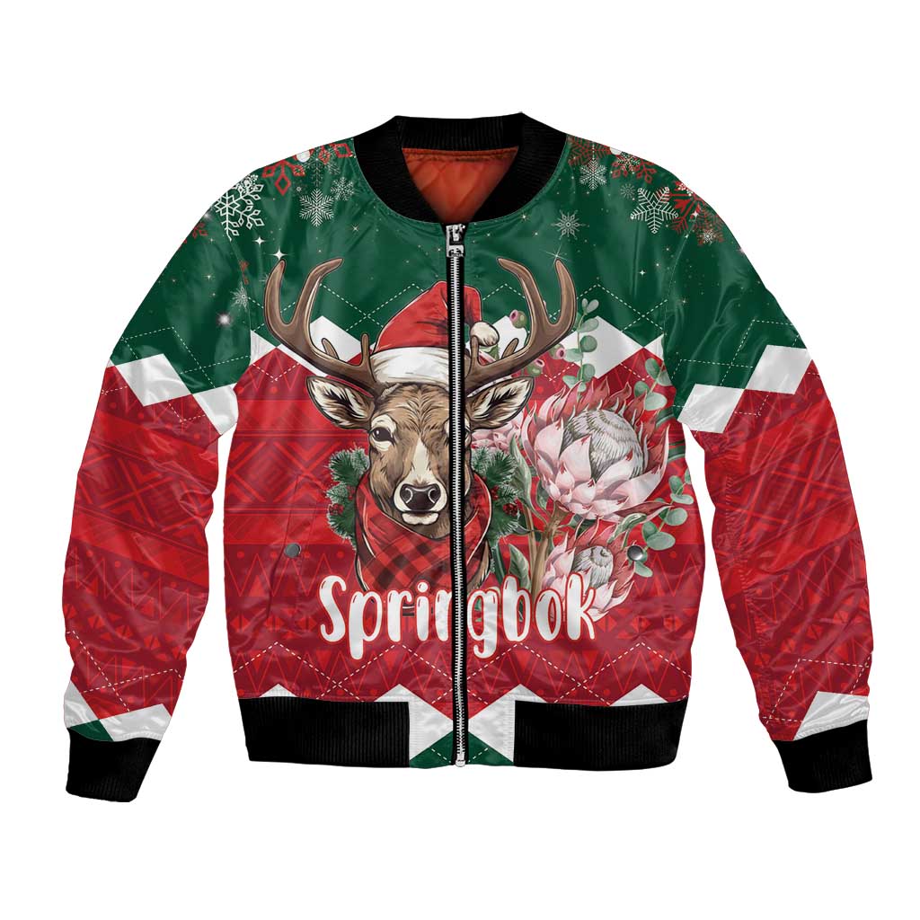 Personalized South Africa Christmas Bomber Jacket Springbok With King Protea - Wonder Print Shop