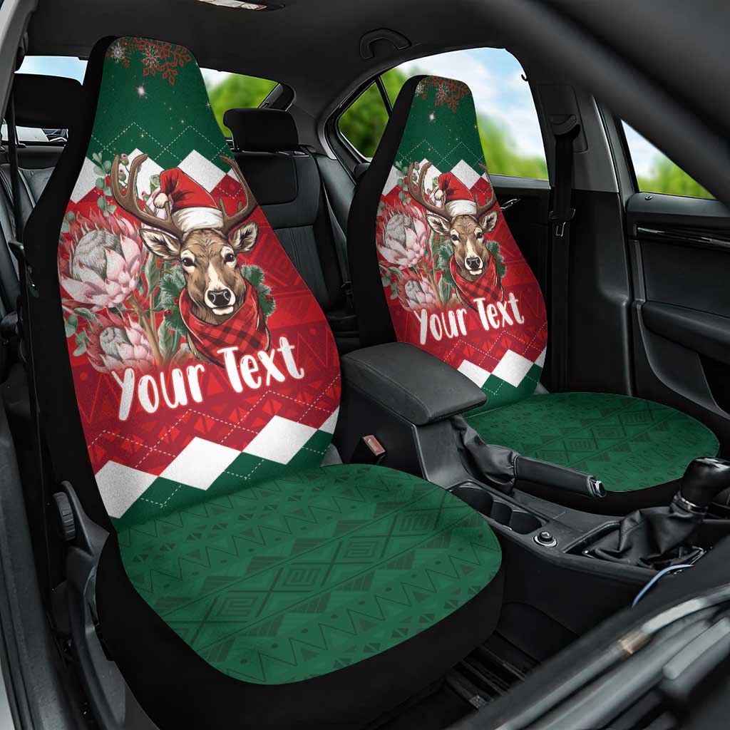 Personalized South Africa Christmas Car Seat Cover Springbok With King Protea - Wonder Print Shop