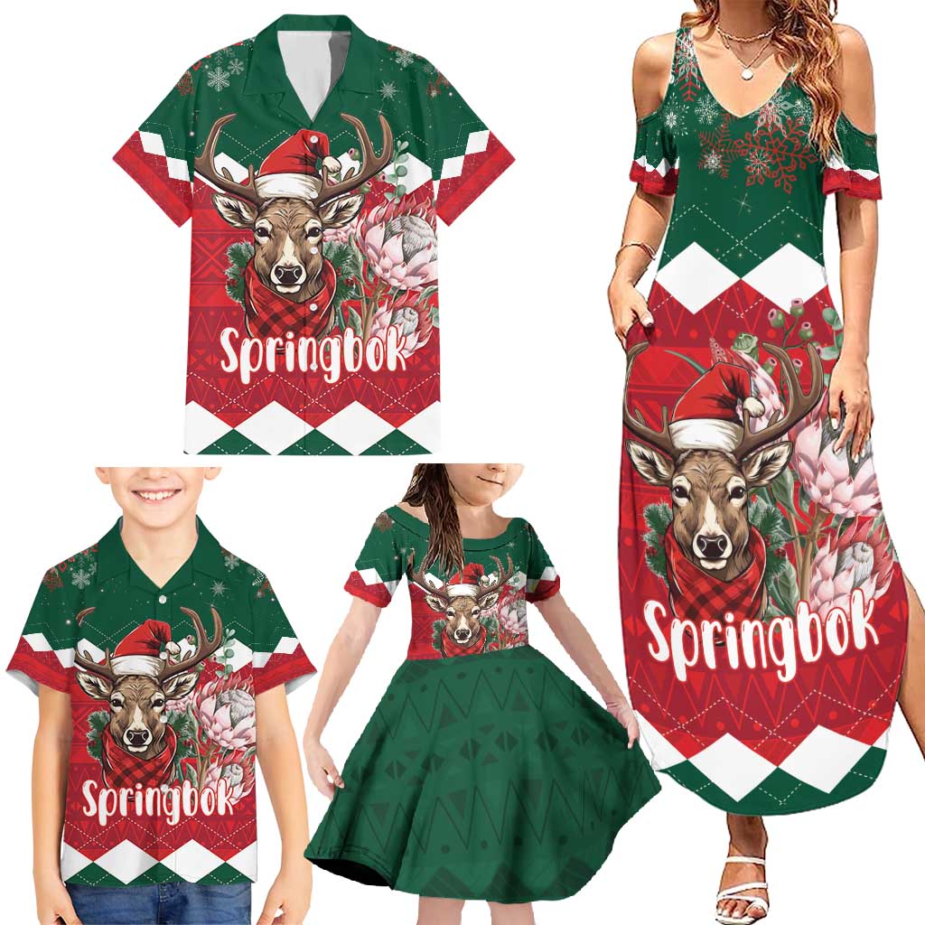 Personalized South Africa Christmas Family Matching Summer Maxi Dress and Hawaiian Shirt Springbok With King Protea - Wonder Print Shop