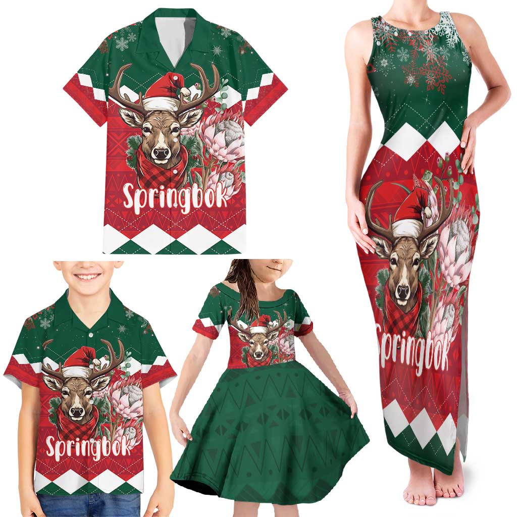 Personalized South Africa Christmas Family Matching Tank Maxi Dress and Hawaiian Shirt Springbok With King Protea - Wonder Print Shop