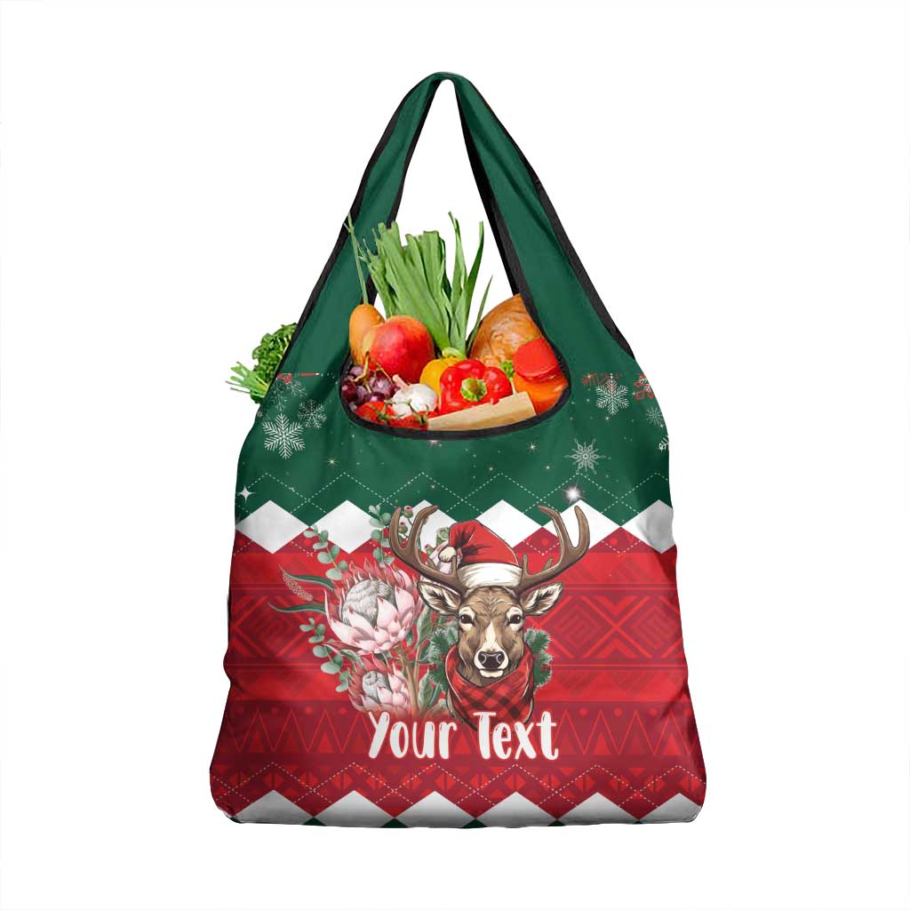 Personalized South Africa Christmas Grocery Bag Springbok With King Protea