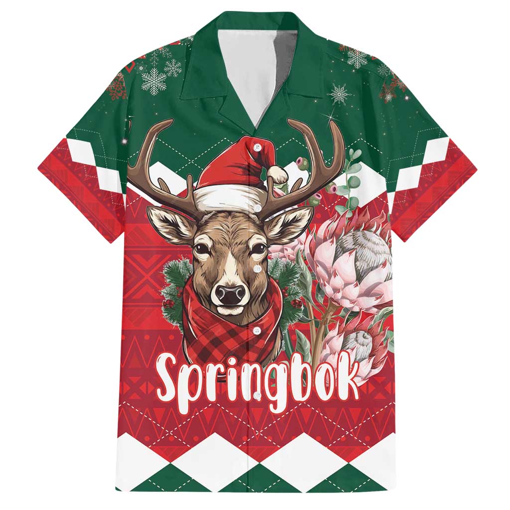 Personalized South Africa Christmas Hawaiian Shirt Springbok With King Protea - Wonder Print Shop