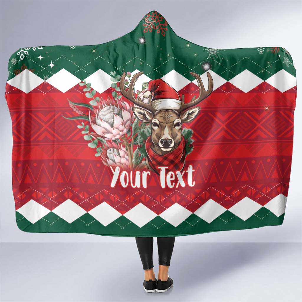 Personalized South Africa Christmas Hooded Blanket Springbok With King Protea