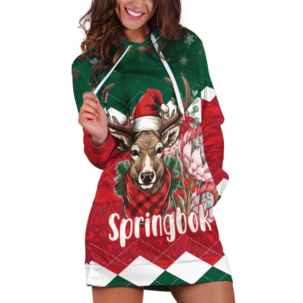 Personalized South Africa Christmas Hoodie Dress Springbok With King Protea - Wonder Print Shop