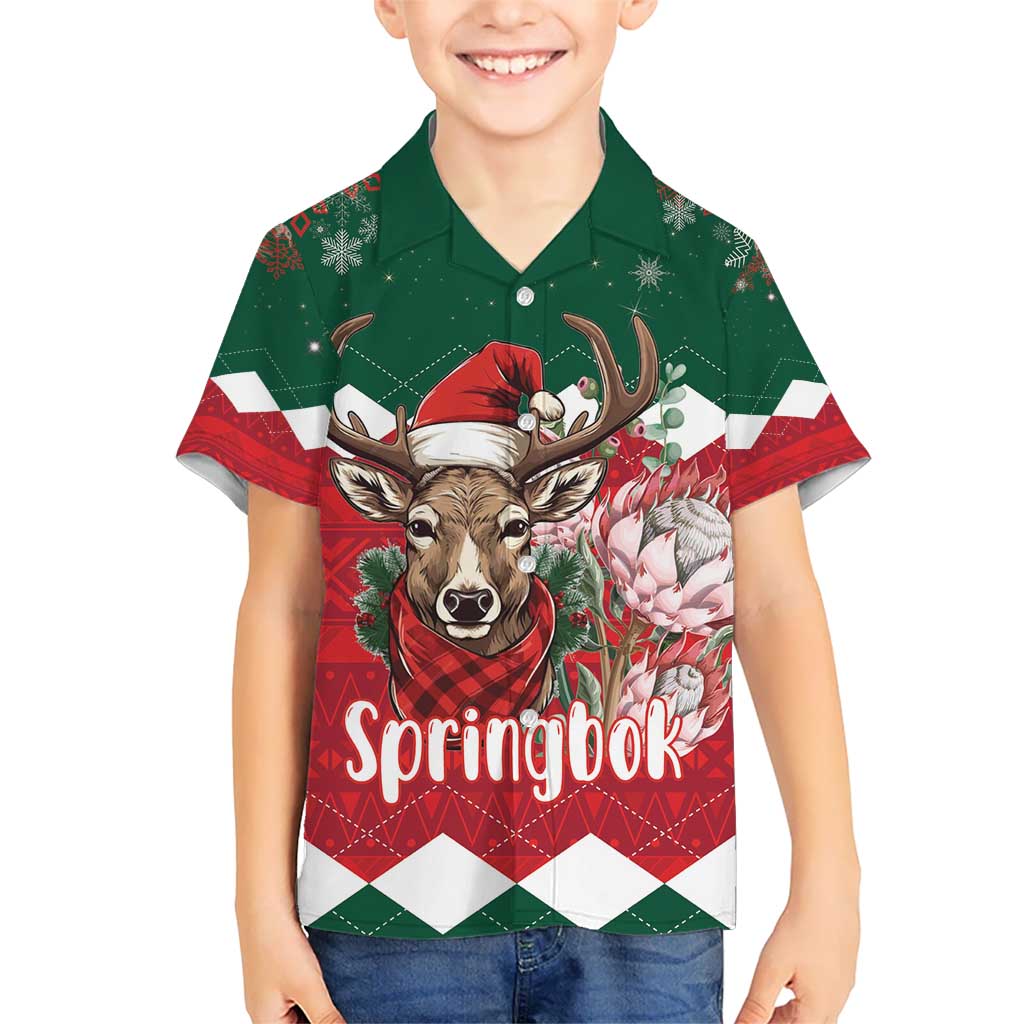 Personalized South Africa Christmas Kid Hawaiian Shirt Springbok With King Protea - Wonder Print Shop