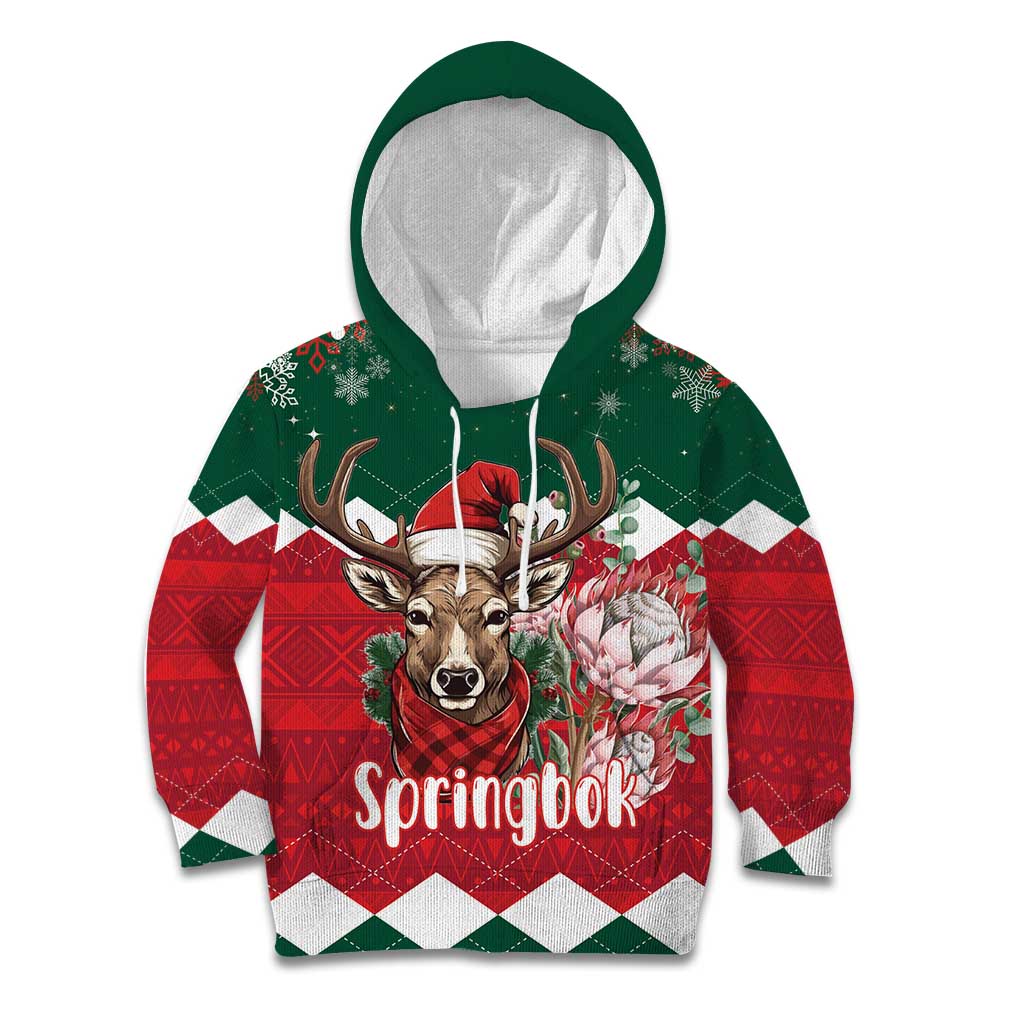 Personalized South Africa Christmas Kid Hoodie Springbok With King Protea - Wonder Print Shop