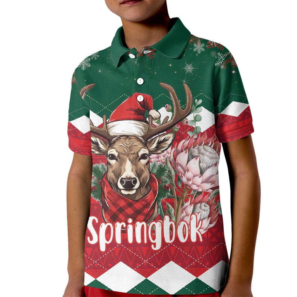 Personalized South Africa Christmas Kid Polo Shirt Springbok With King Protea - Wonder Print Shop