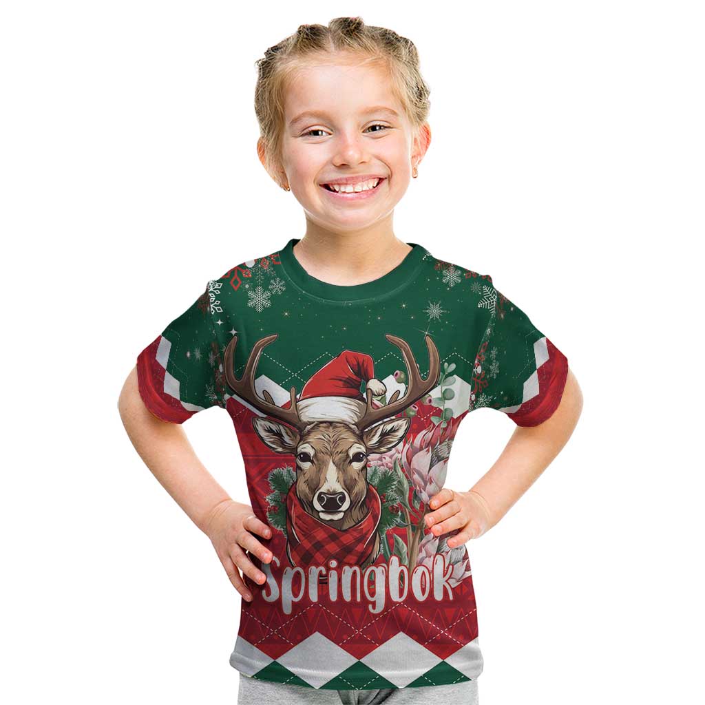 Personalized South Africa Christmas Kid T Shirt Springbok With King Protea - Wonder Print Shop